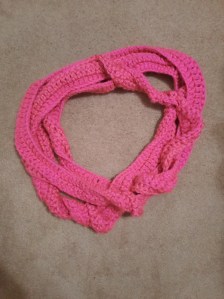 Bulky, pink crochet scarf