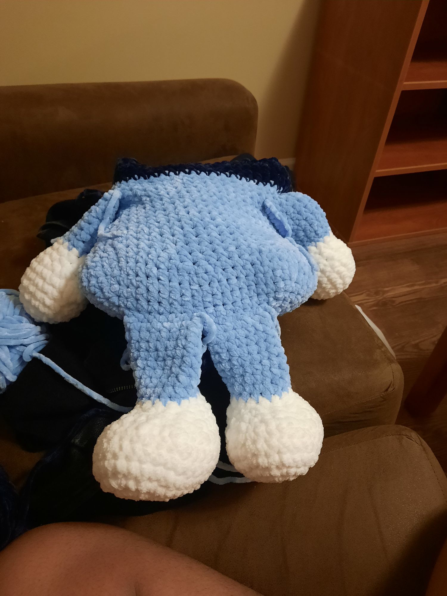 Crochet body of a Bluey plushie